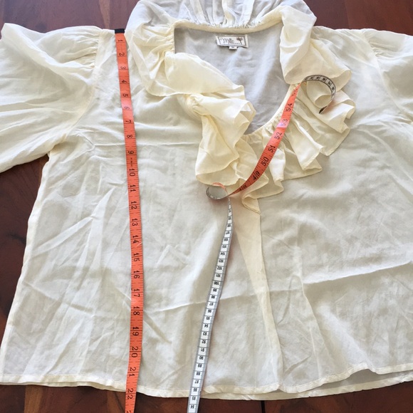 Mille Resort & Travel butter yellow semi sheer ruffle blouse M - Picture 7 of 10